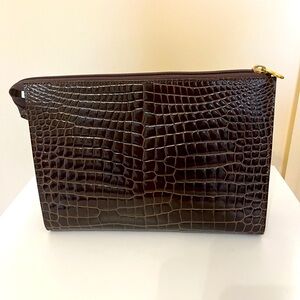 Stefano Bravo Chocolate Brown Embossed Genuine Leather Clutch w/Removable Strap